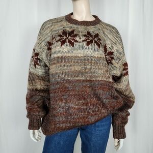Vtg 90s handknit snowflake sweater Mens L